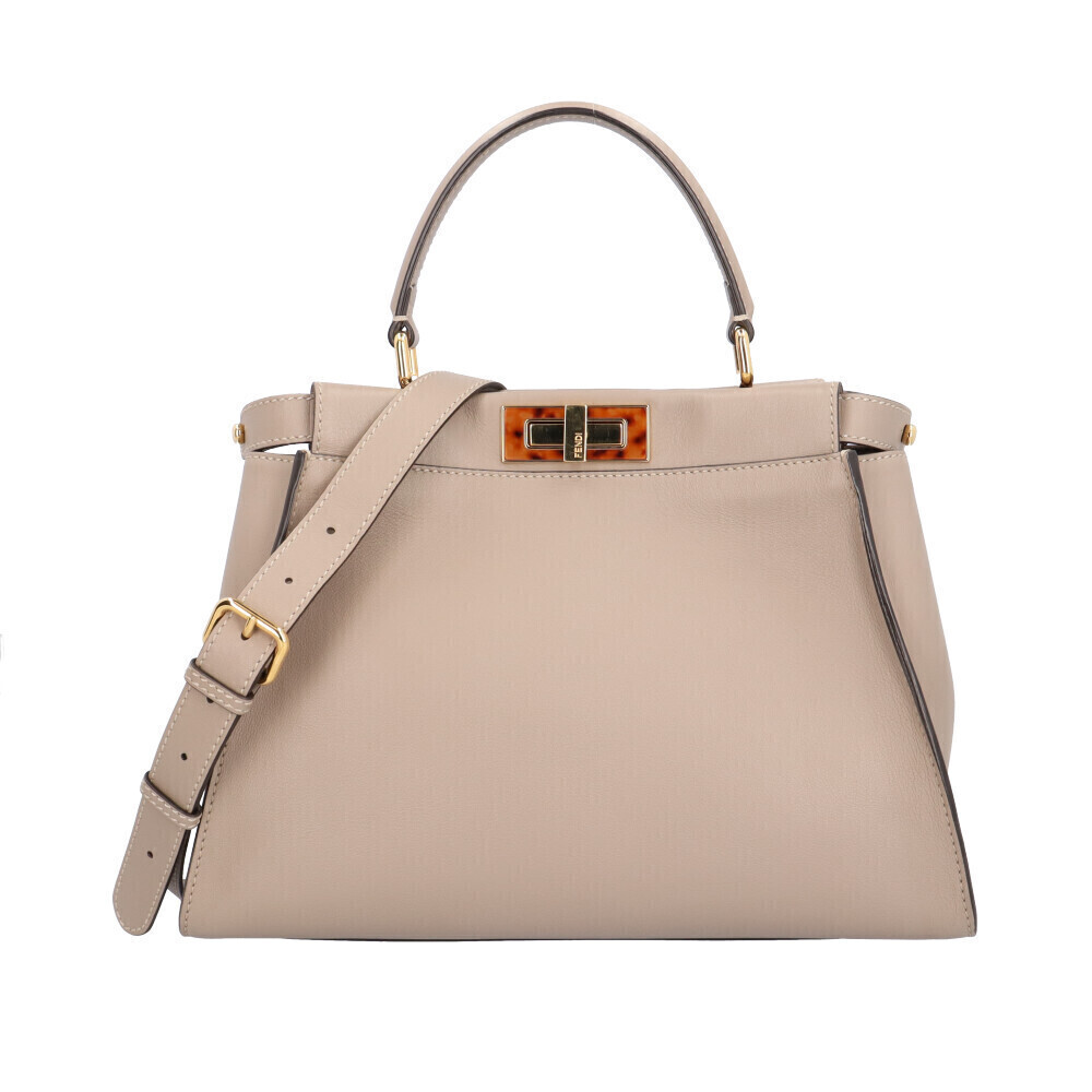 Fendi Peekaboo Regular Shoulder Bag Leather Beige